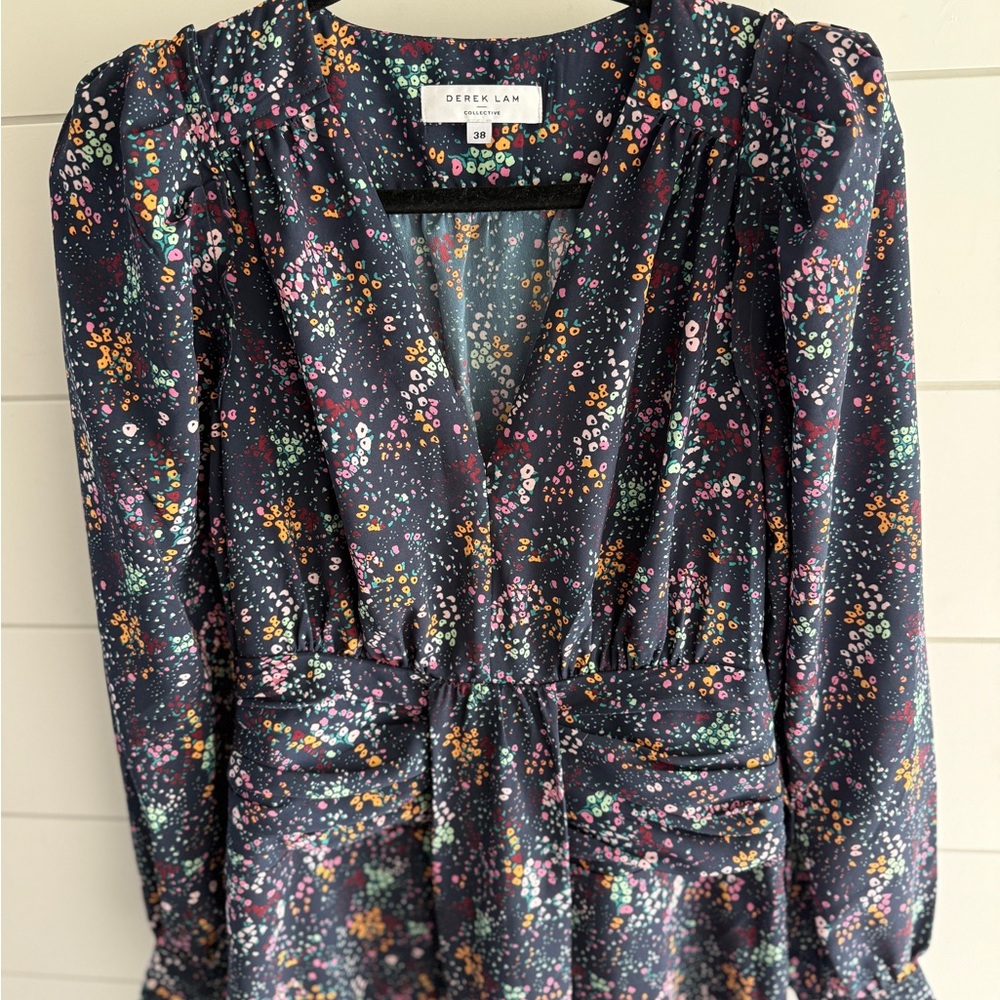 Derek Lam Navy Blue Floral Midi Dress, Size 38 (US size 8) - Picture 7 of 11